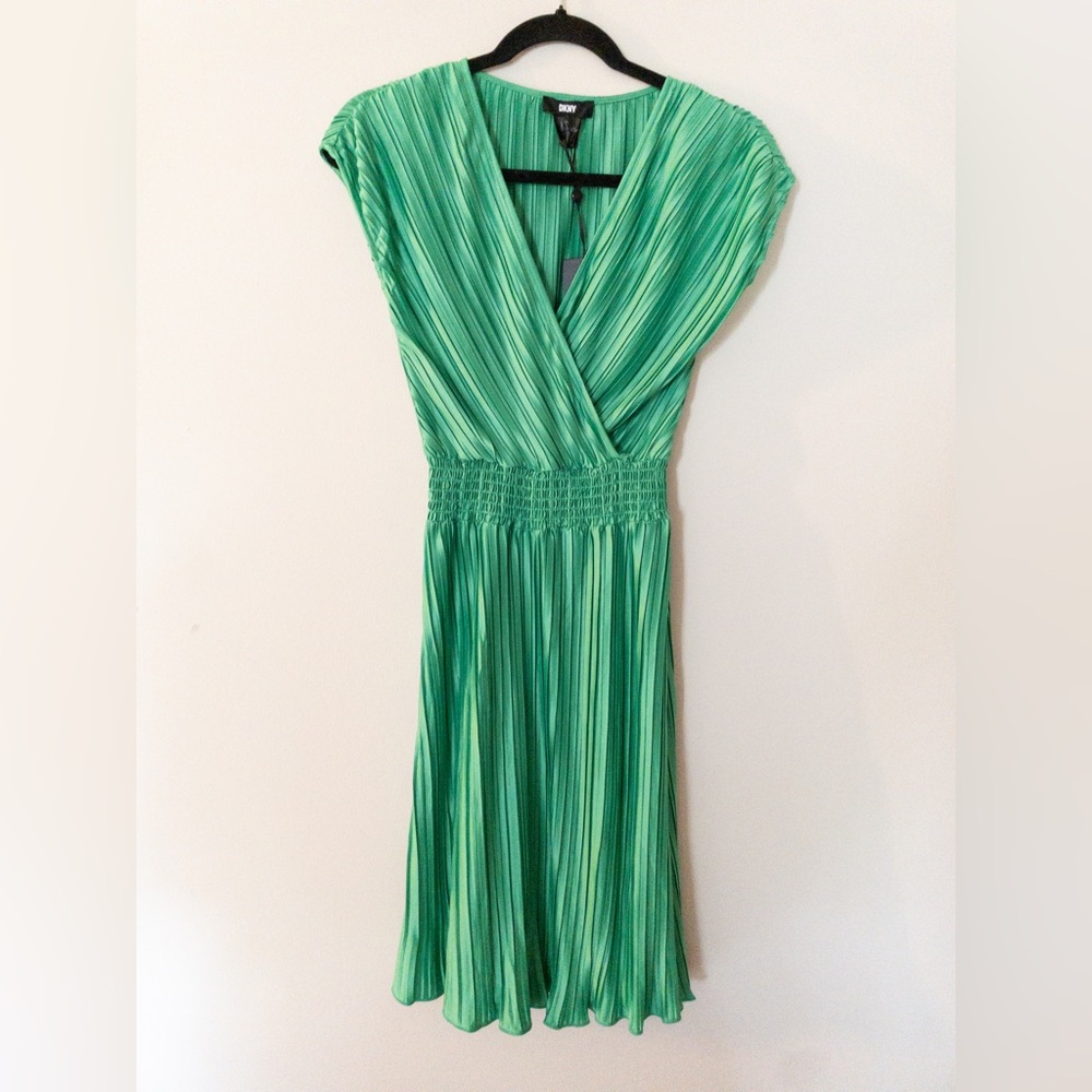 DKNY Green Pleated Satin Dress Size 2